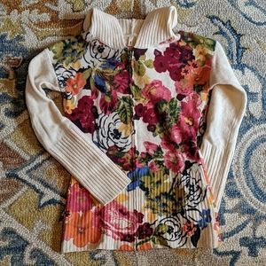 Anthropologie Moth floral full zip sweater